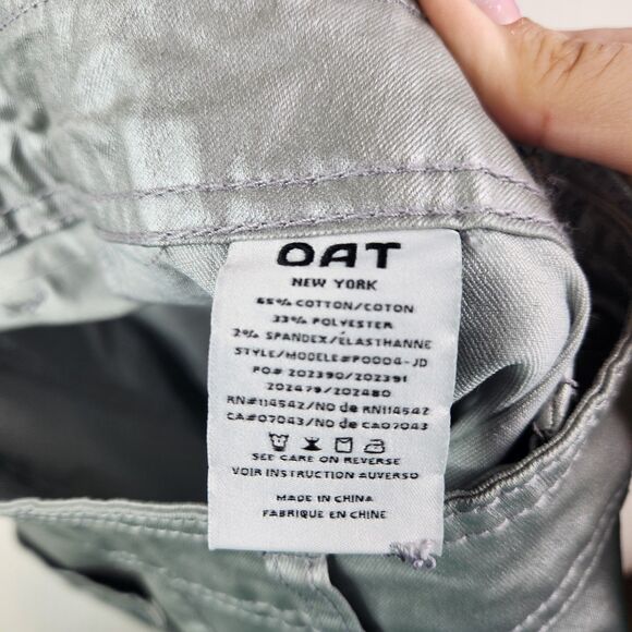 OAT New York Pants‎ Womens 4 27 Silver High Rise Wide Leg Metallic Coated Denim - Picture 11 of 12